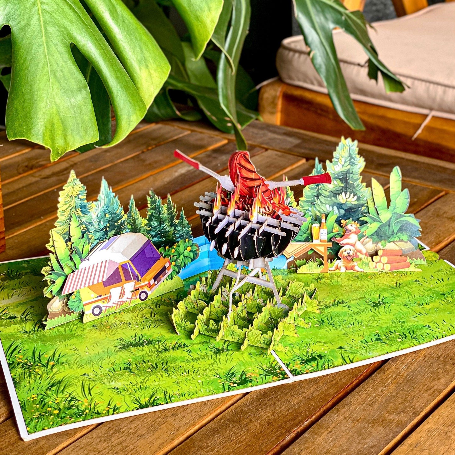 Best Flippin' Dad Pop Up Card Funny 3D BBQ Grill Scene with Steak, Fire and Camper Perfect Father's Day or Birthday Card for Dad, Husband, Grill Masters, Backyard Chefs, Dog Dads