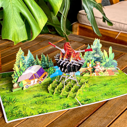 Best Flippin' Dad Pop Up Card Funny 3D BBQ Grill Scene with Steak, Fire and Camper Perfect Father's Day or Birthday Card for Dad, Husband, Grill Masters, Backyard Chefs, Dog Dads