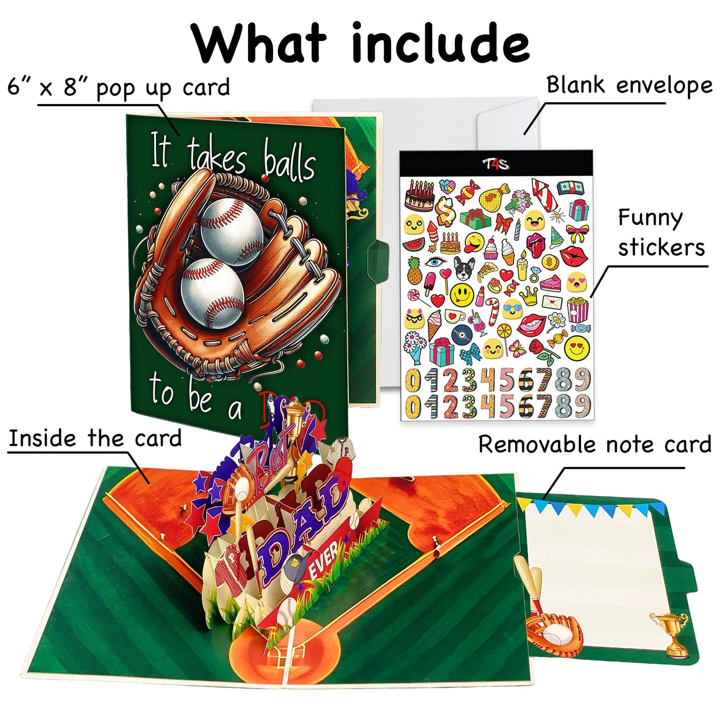Best Dad Ever Baseball Pop Up Card 3D Sports Themed Greeting with Bat, Ball, Jerseys and Trophy Perfect Father's Day or Birthday Card for Dad, Coach, Grandpa, Baseball Fans, Sporty Dads