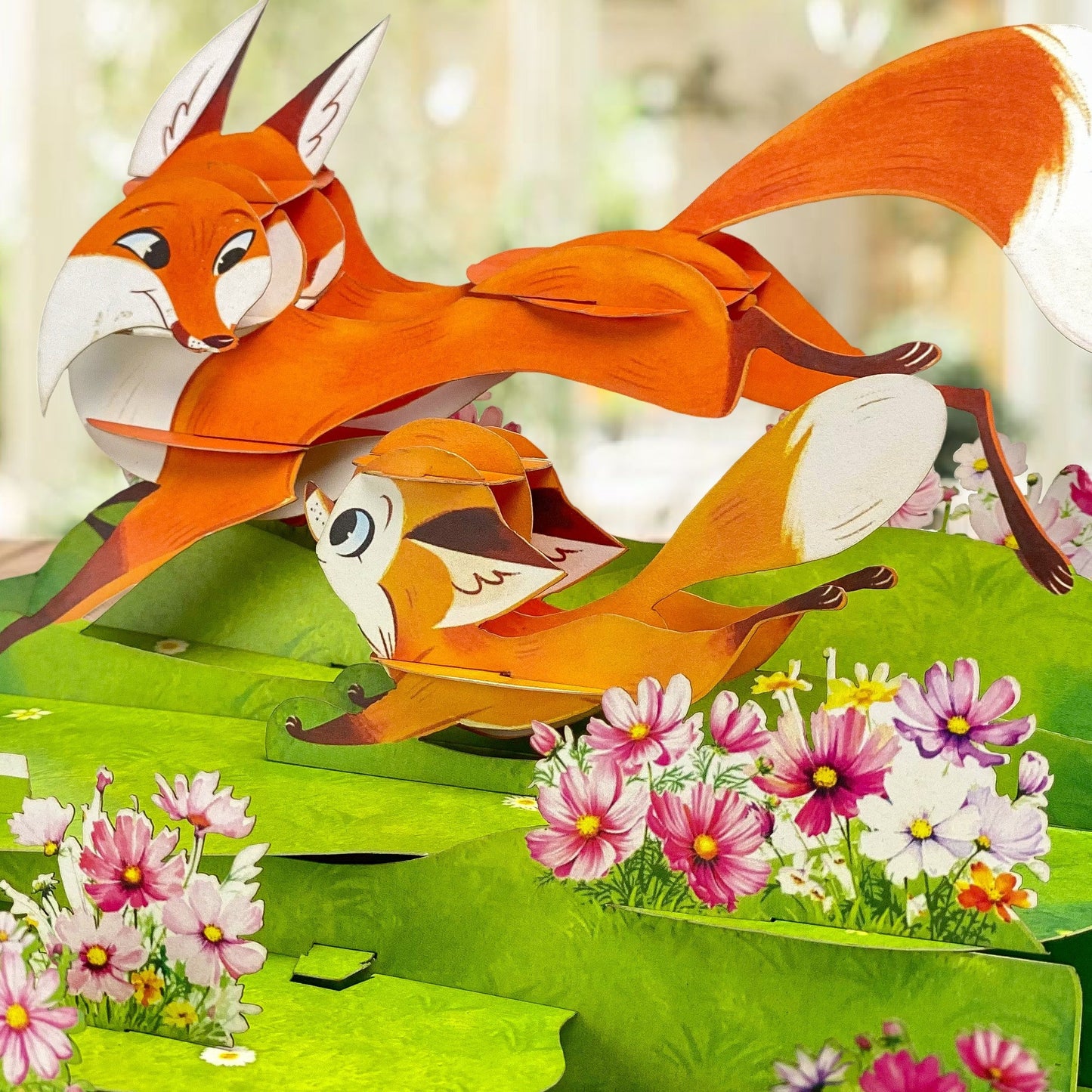 Fox Family Pop Up Card 3D Mother Fox Playing with Baby Foxes in Flower Meadow Wholesome Mother's Day, Birthday, Just Because Greeting Card for Mom, Wife, Her, Nature and Animal Lovers Visit the T4s Store