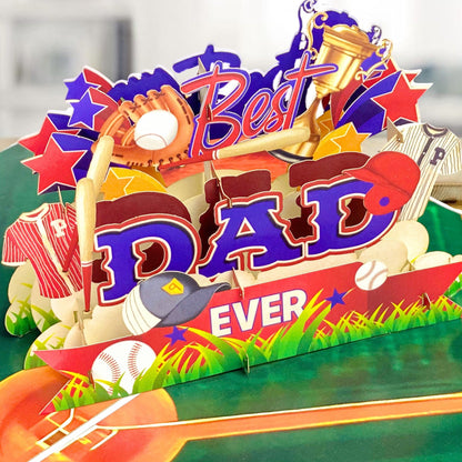 Best Dad Ever Baseball Pop Up Card 3D Sports Themed Greeting with Bat, Ball, Jerseys and Trophy Perfect Father's Day or Birthday Card for Dad, Coach, Grandpa, Baseball Fans, Sporty Dads