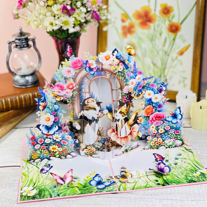 Dancing Cats Pop Up Card 3D Ballerina Kittens in Magical Garden with Flowers and Butterflies Whimsical Birthday, Valentine, or Just Because Greeting Card for Her, Cat Lovers, Kids