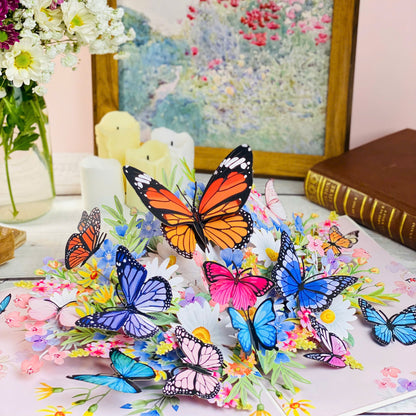 Pop Up Butterfly Garden Card 3D Colorful Butterflies and Spring Flowers Beautiful Mother's Day, Birthday, Thank You, Get Well Greeting Card for Women, Nature Lovers, Mom, Wife, Grandma