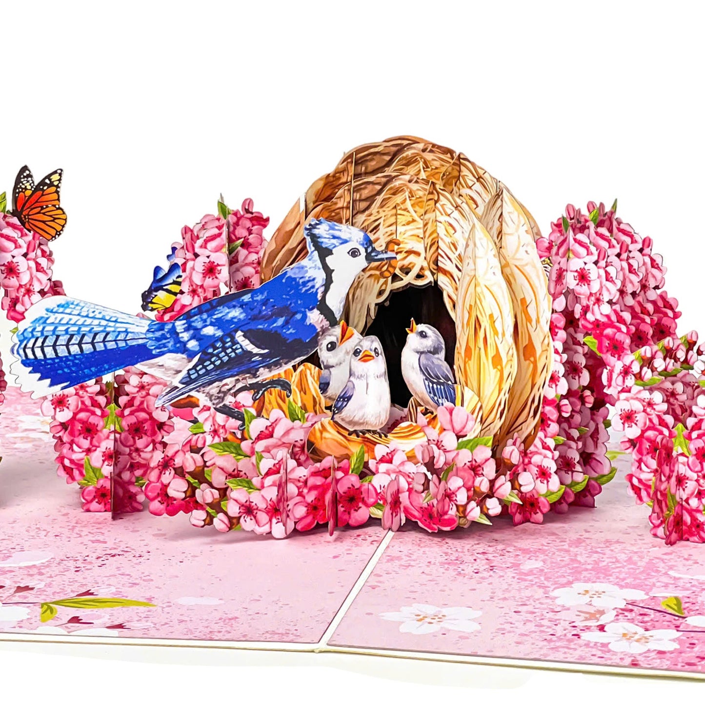 MOM Bird Nest Pop Up Card 3D Bluebird Feeding Nestlings Surrounded by Cherry Blossoms Beautiful Mother's Day, Birthday, Thank You Greeting Card for Mom, Grandma, Wife, or Her